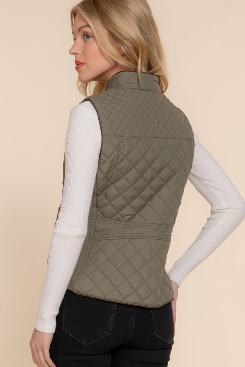 Stylish Suede Piping Quilted Top Vest