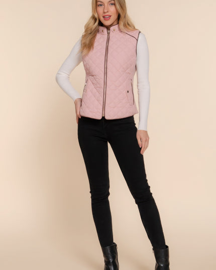 Stylish Suede Piping Quilted Top Vest