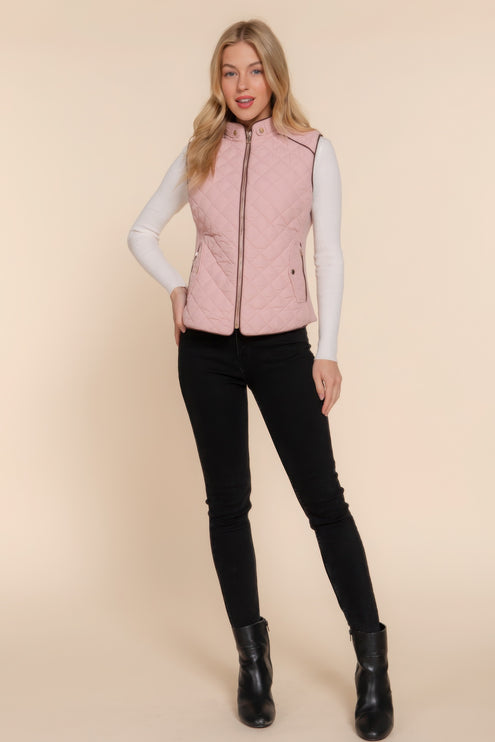 Stylish Suede Piping Quilted Top Vest