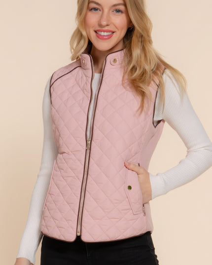 Stylish Suede Piping Quilted Top Vest