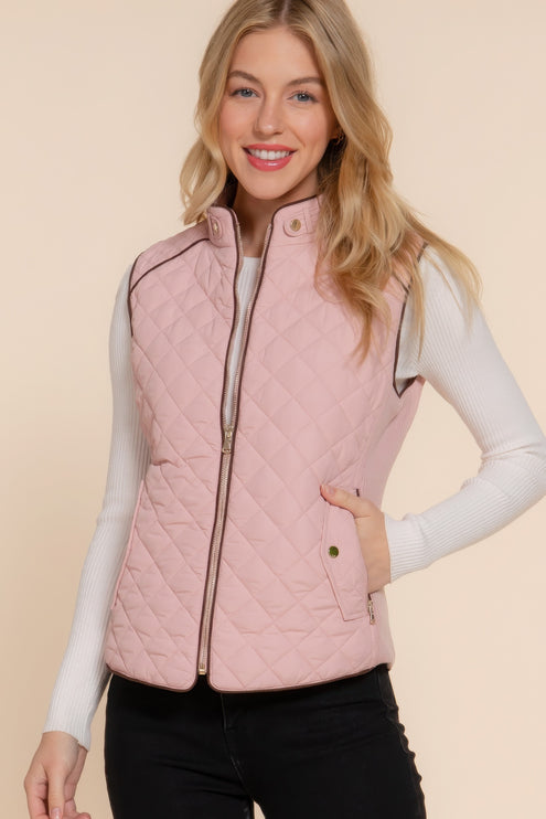 Stylish Suede Piping Quilted Top Vest