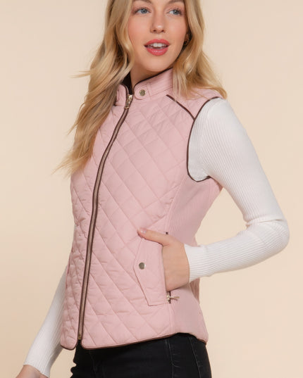 Stylish Suede Piping Quilted Top Vest