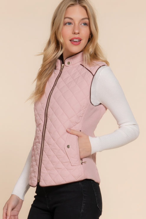 Stylish Suede Piping Quilted Top Vest