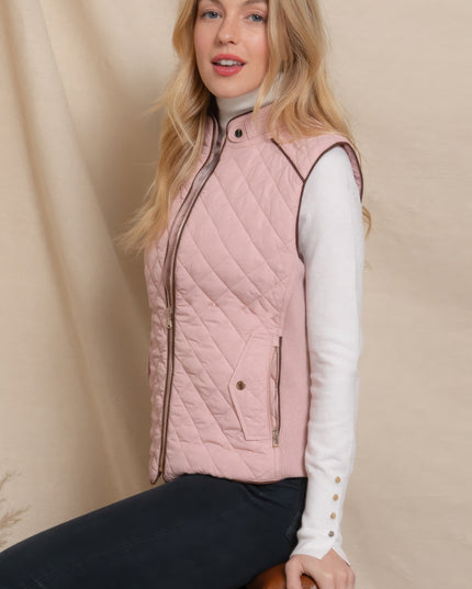 Stylish Suede Piping Quilted Top Vest