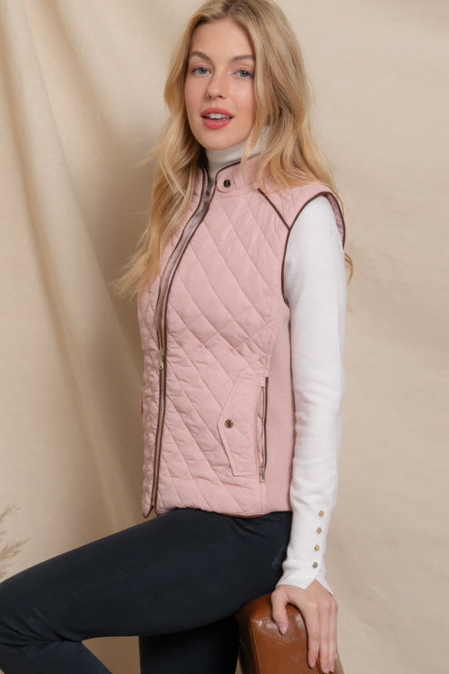 Stylish Suede Piping Quilted Top Vest