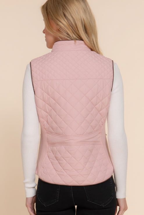 Stylish Suede Piping Quilted Top Vest