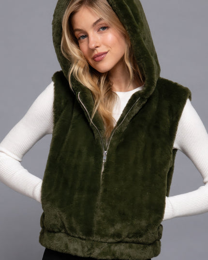 Cozy Hoodie Faux Fur Vest Faux Relaxed Fit