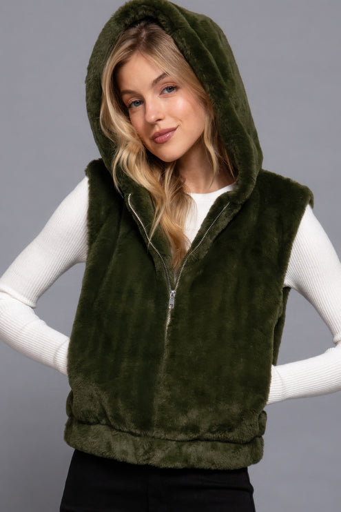 Cozy Hoodie Faux Fur Vest Faux Relaxed Fit