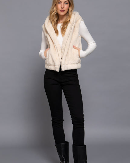 Cozy Hoodie Faux Fur Vest Faux Relaxed Fit