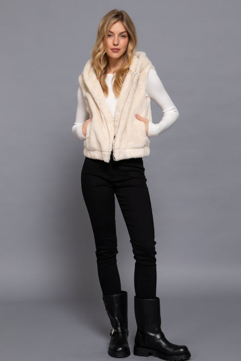 Cozy Hoodie Faux Fur Vest Faux Relaxed Fit