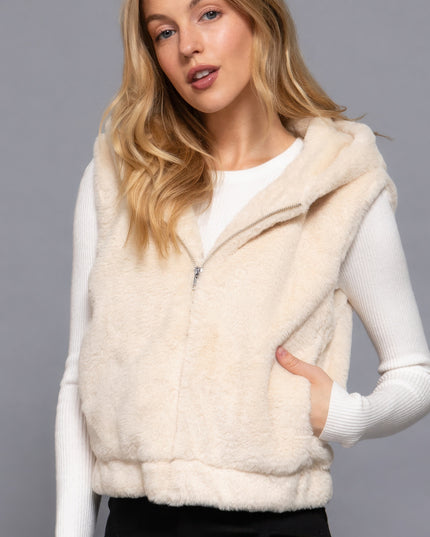 Cozy Hoodie Faux Fur Vest Faux Relaxed Fit