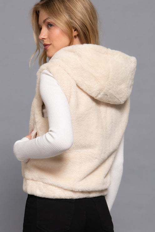 Cozy Hoodie Faux Fur Vest Faux Relaxed Fit