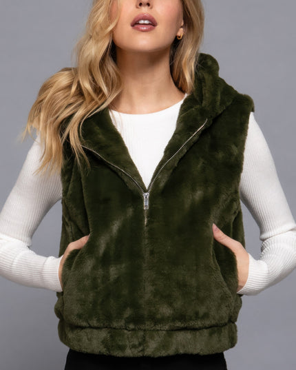 Cozy Hoodie Faux Fur Vest Faux Relaxed Fit