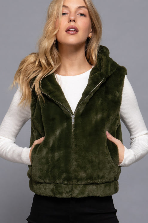 Cozy Hoodie Faux Fur Vest Faux Relaxed Fit