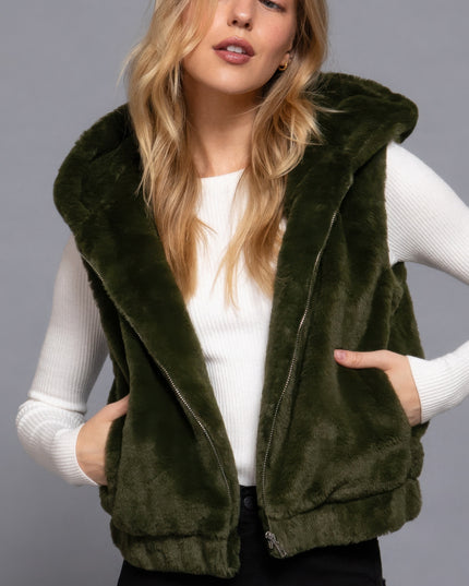 Cozy Hoodie Faux Fur Vest Faux Relaxed Fit