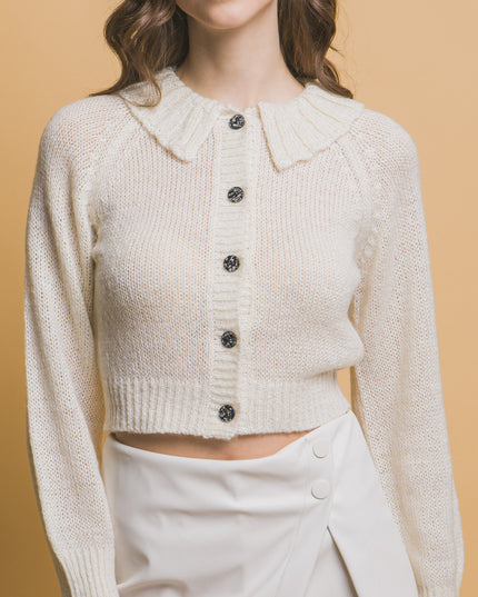 Chic Short Collared Button-Up Top Sweater