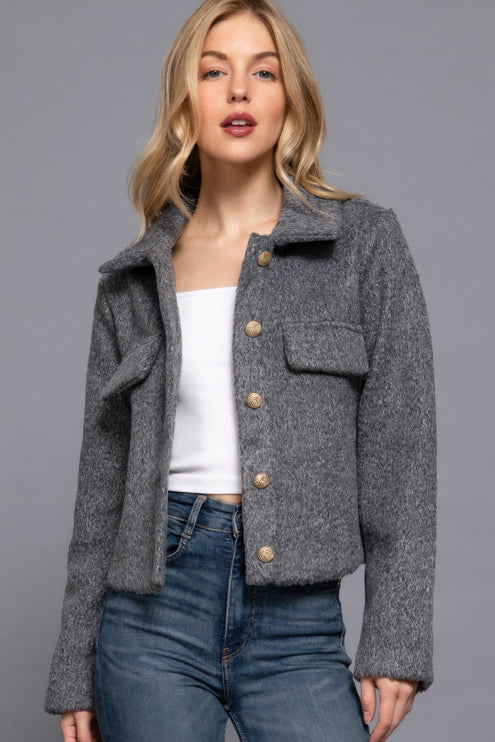 Cozy Soft Long Sleeve Teddy Fleece Short Jacket