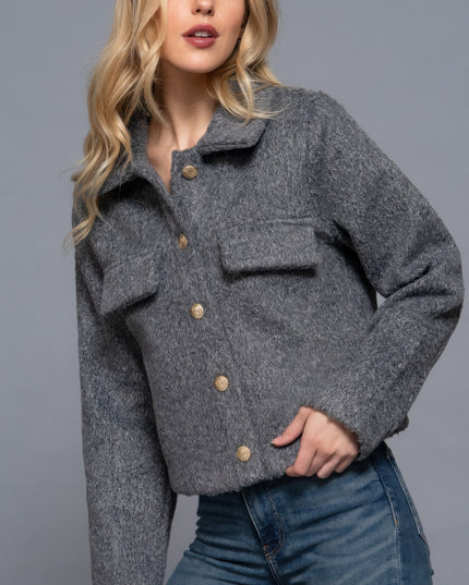 Cozy Soft Long Sleeve Teddy Fleece Short Jacket