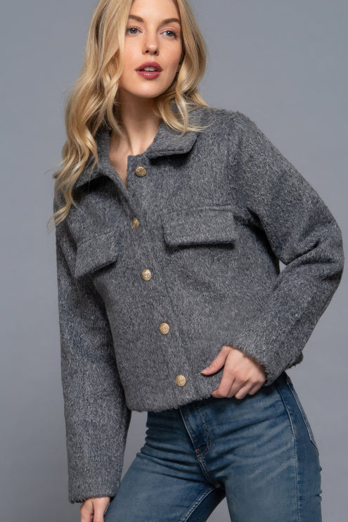 Cozy Soft Long Sleeve Teddy Fleece Short Jacket