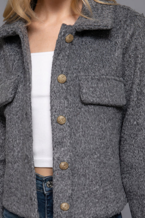 Cozy Soft Long Sleeve Teddy Fleece Short Jacket