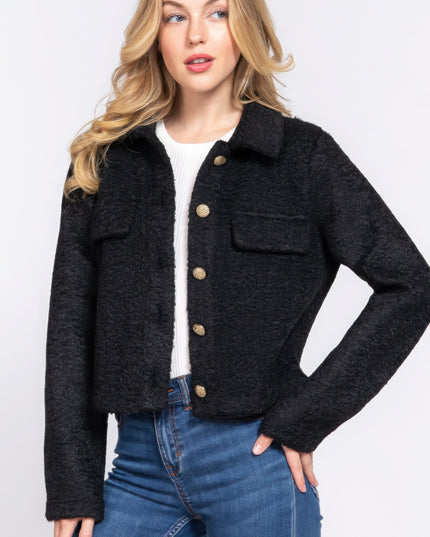 Cozy Soft Long Sleeve Teddy Fleece Short Jacket