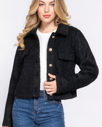 Cozy Soft Long Sleeve Teddy Fleece Short Jacket