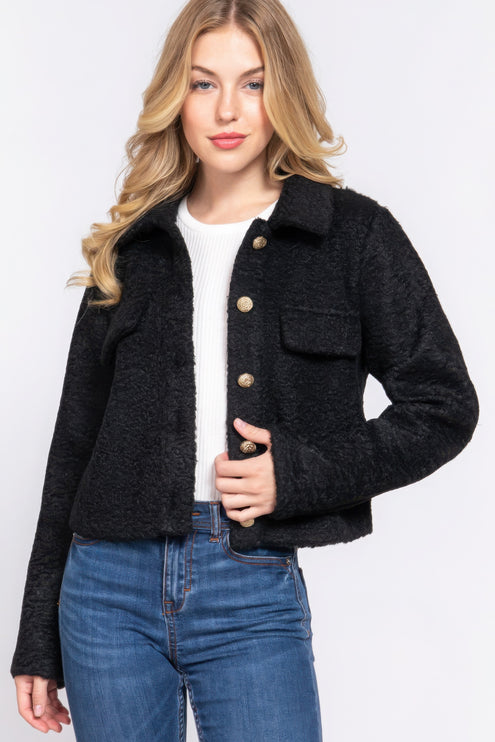 Cozy Soft Long Sleeve Teddy Fleece Short Jacket