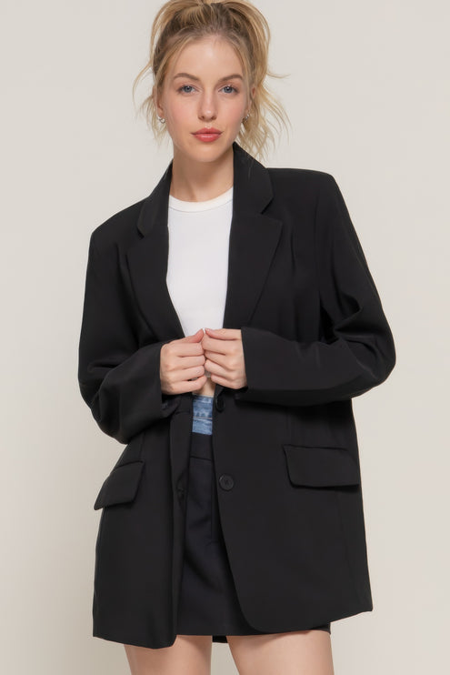 Notched Collar Long Sleeve Blazer