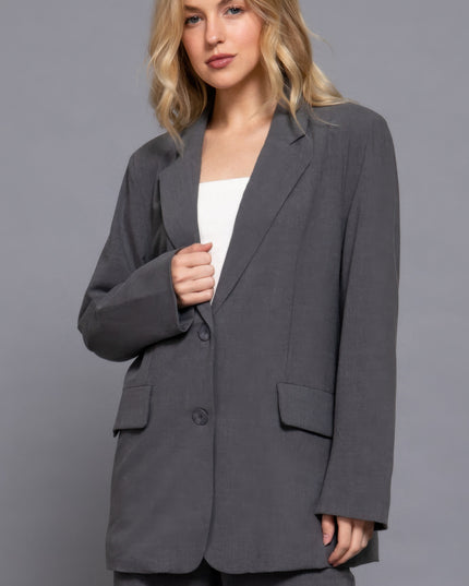 Notched Collar Long Sleeve Blazer