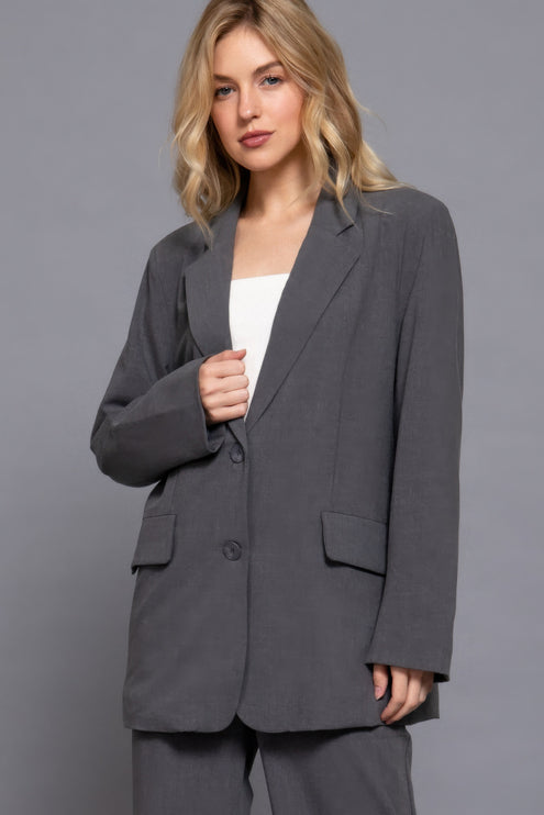 Notched Collar Long Sleeve Blazer