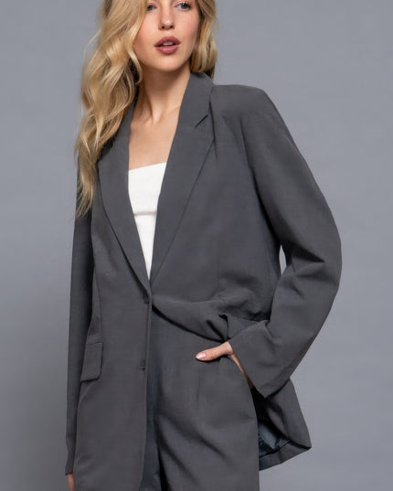 Notched Collar Long Sleeve Blazer