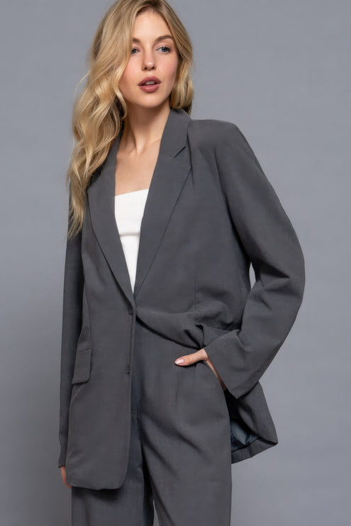 Notched Collar Long Sleeve Blazer