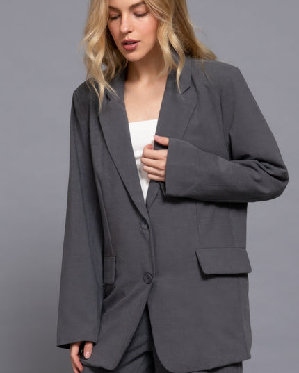 Notched Collar Long Sleeve Blazer