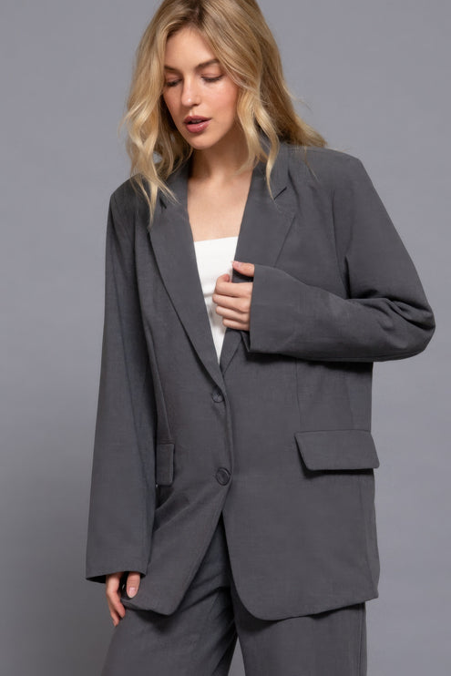 Notched Collar Long Sleeve Blazer