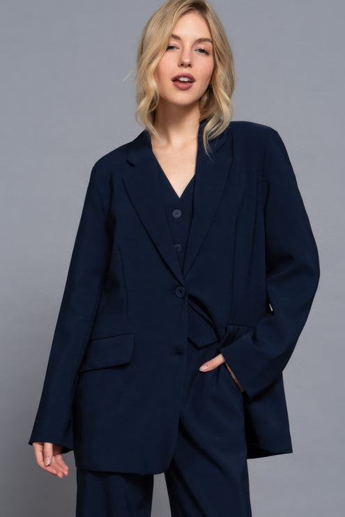 Notched Collar Long Sleeve Blazer