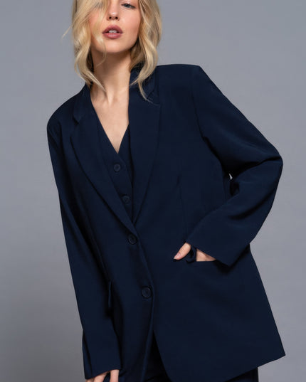 Notched Collar Long Sleeve Blazer