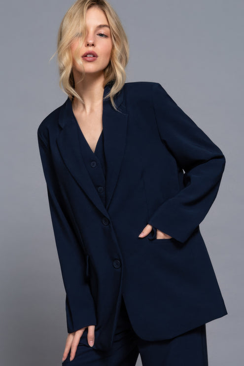 Notched Collar Long Sleeve Blazer