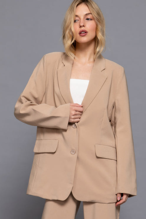 Notched Collar Long Sleeve Blazer