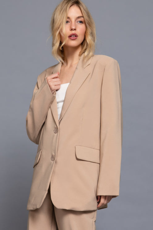 Notched Collar Long Sleeve Blazer