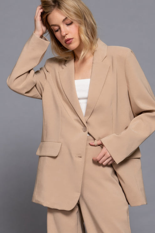 Notched Collar Long Sleeve Blazer