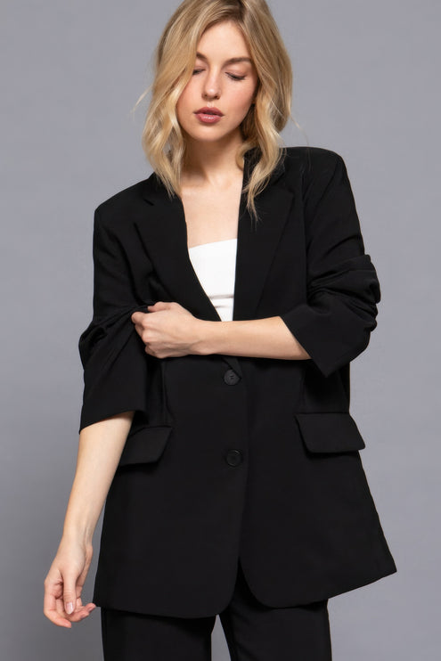 Notched Collar Long Sleeve Blazer