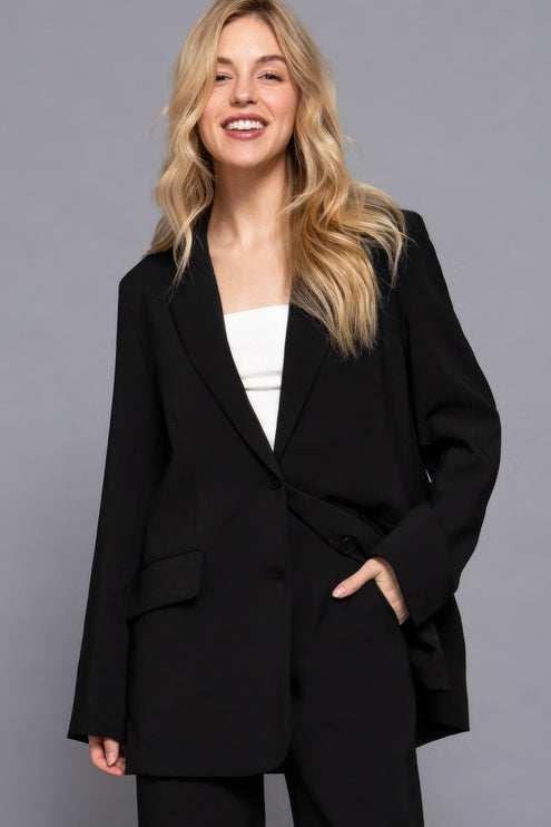 Notched Collar Long Sleeve Blazer