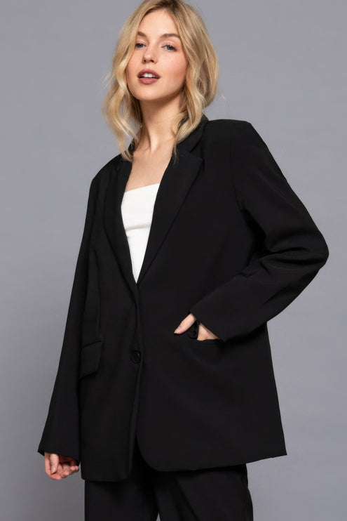 Notched Collar Long Sleeve Blazer