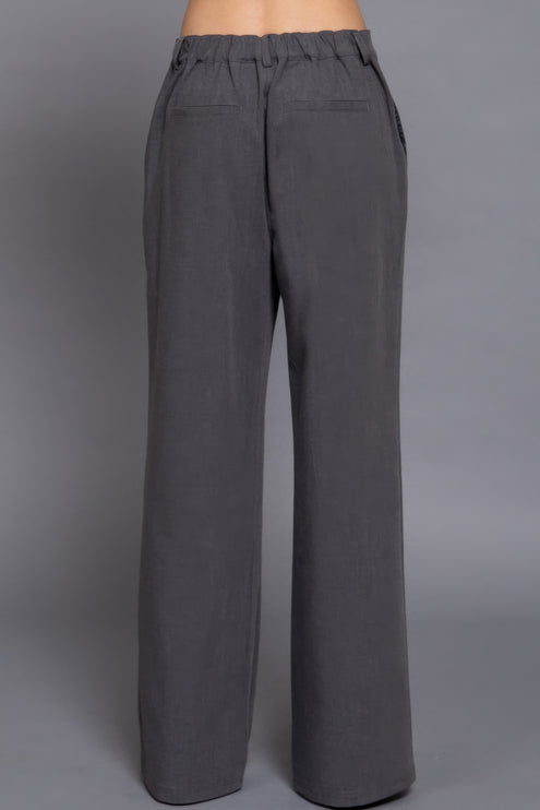 Elastic Back Straight-Leg Woven Pants