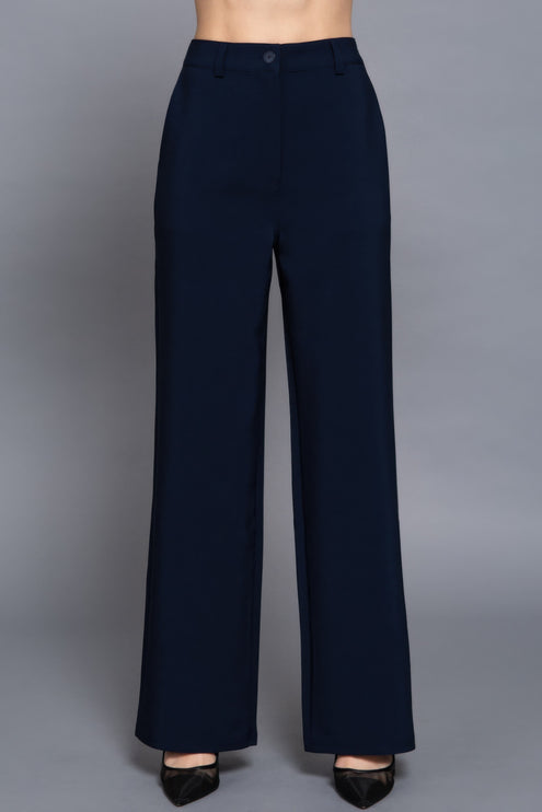 Elastic Back Straight-Leg Woven Pants