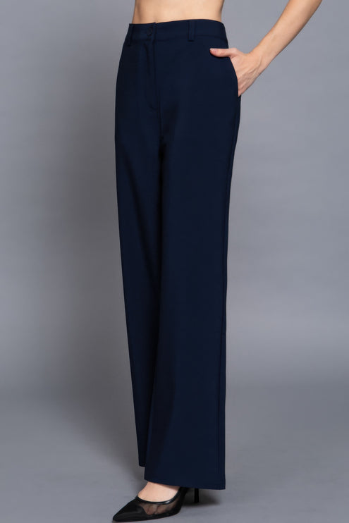 Elastic Back Straight-Leg Woven Pants