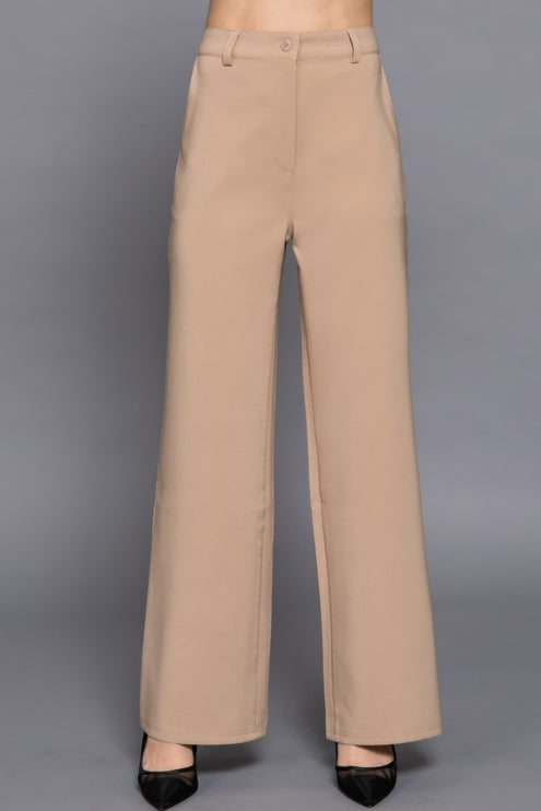 Elastic Back Straight-Leg Woven Pants