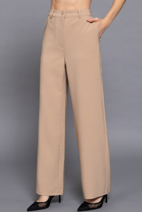 Elastic Back Straight-Leg Woven Pants