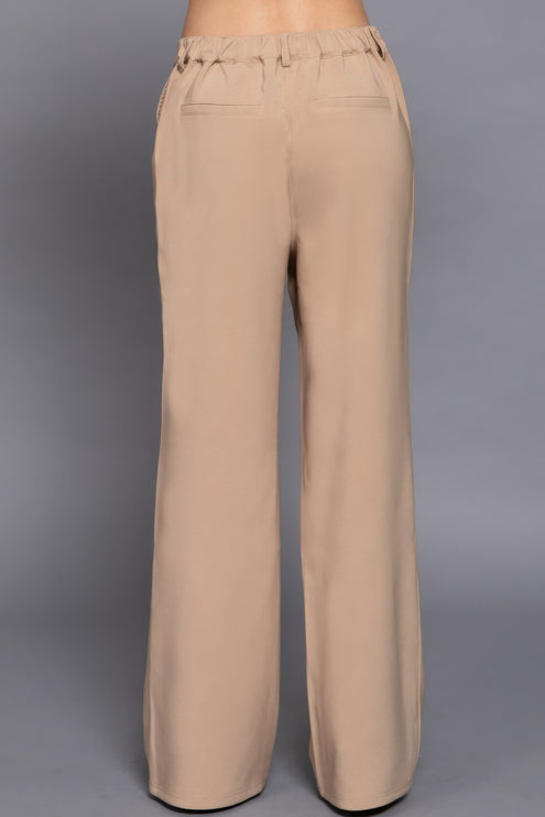 Elastic Back Straight-Leg Woven Pants