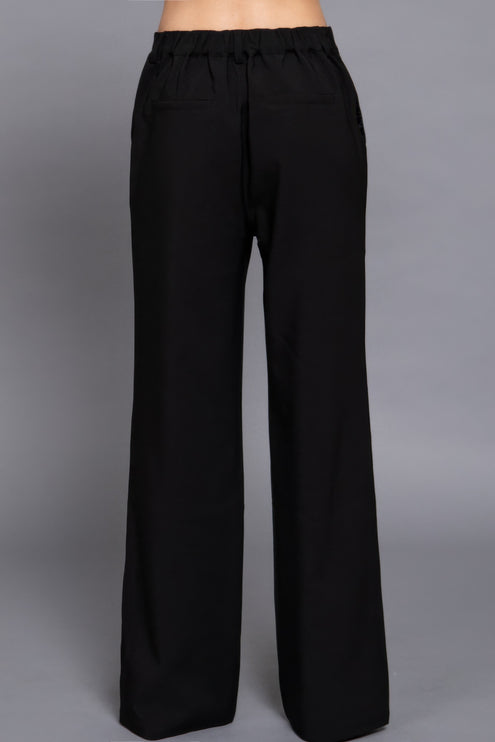 Elastic Back Straight-Leg Woven Pants